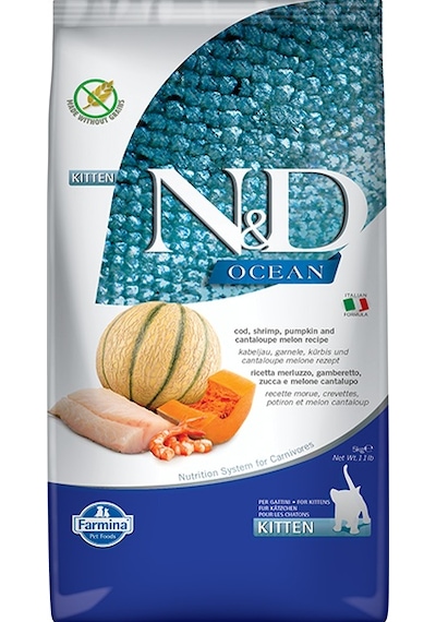 N&D Ocean Morina Balığı Balkabağı Karides ve Kavunlu Yavru Kedi Maması 5 KG