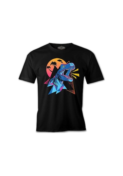 Dinosaur Shouting From A Triangle Background Siyah Erkek Tshirt 001