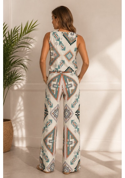 Mamayaga Kadın Kolsuz Desenli Geniş Paçalı Esnek Pencere Yaka Spor Şık Casual Büyük Beden Curve Viskon Tulum Çok Renkli Mamayaga Kadın Kolsuz Desenli Geniş Paçalı Esnek Pencere Yaka Spor Şık Casual Büyük Beden Curve Viskon Tulum Çok Renkli