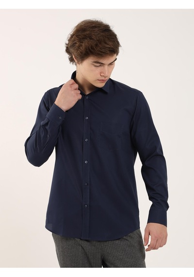 Dufy Lacivert Erkek Regular Fit  Uzun Kol Gömlek - 92838 Lacivert