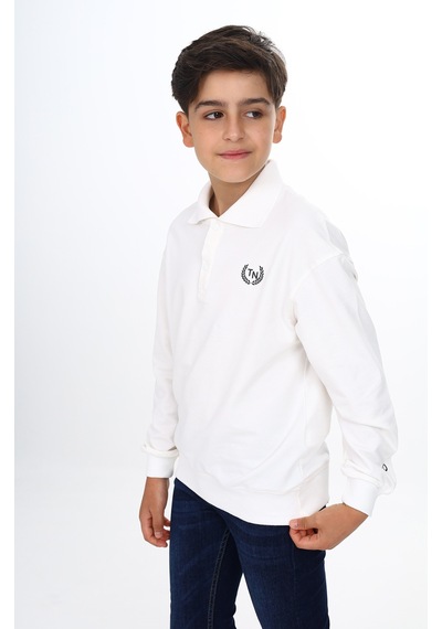 Toontoy Kids Toontoy Erkek Çocuk Polo Yaka Tnty Baskılı Sweatshirt Ekru