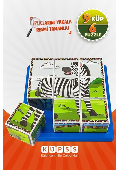 Safari Hayvanları 3d Puzzle - 9 Küp 6 Yapboz Standart