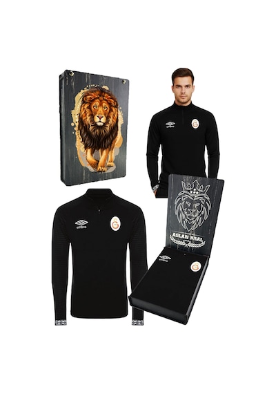 Galatasaray Lisanslı Yarım Fermuar Siyah Sweat Uv Ahşap Kutu Siyah