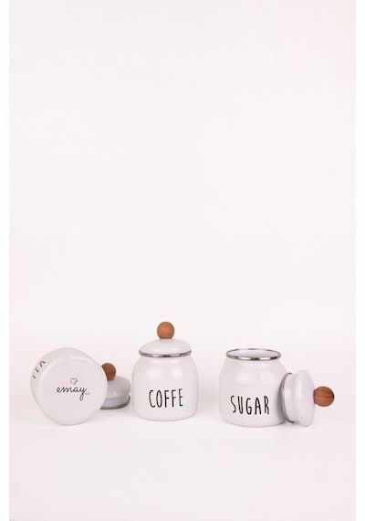 Motto Tea Coffee Sugar 3lü Emaye Baharatlık Seti Bej