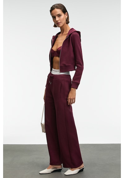 Grimelange COSIMA Kadın Metal Fermuarlı Kapüşonlu Crop Bordo Sweatshirt