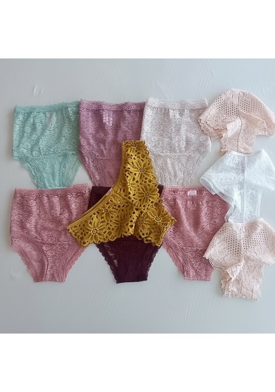 Bonbon Kadın Full Dantel 10'lu Paket Karışık Renk Brif Brezilyan Slip Külot Bb2537 Renkli