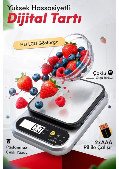 Hassas Dijital Mutfak Tartısı Paslanmaz Çelik Lcd Ekranlı Çok Renkli