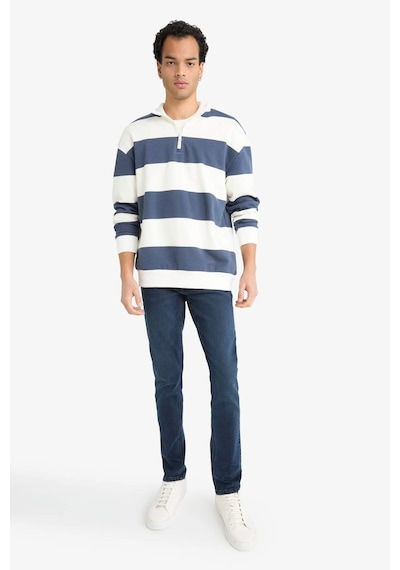 Defacto Boxy Fit Dik Yaka Yarım Fermuarlı Çizgili Sweatshirt F4640ax25aunv94 Lacivert