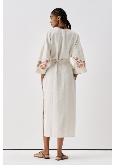 Sagaza Studio Ss6186 Keten Bağlamalı Kimono Kahverengi