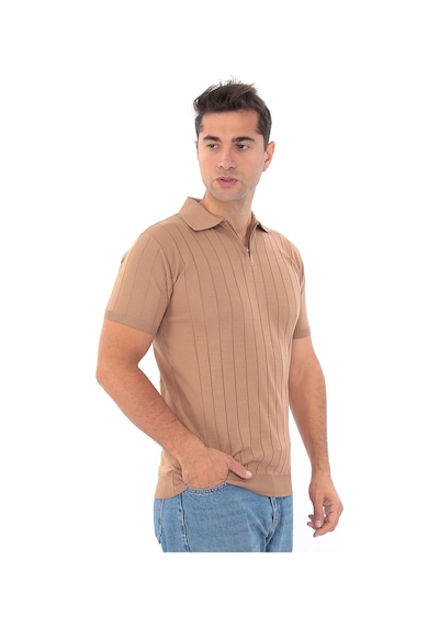 Monox Erkek Polo Yaka Fermuarlı Spor Yazlık Triko Tişort Kahverengi