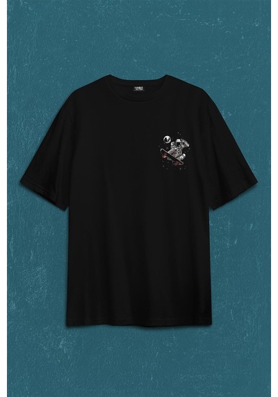 Astronot Uzay Cosmos Ay Dünya Gezegen Galaksi Sırt Ön Baskılı Oversize Tişört Unisex T-shirt 001