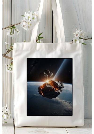 Art Hediye Asteroid Baskılı Bez Çanta Omuz Çantası Kişiye Özel Desen 1 Çok Renkli