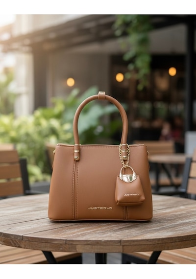 Just Polo Lüks Premium Deri Uzun Ayarlanabilir Askılı Kadın El Ve Omuz Çantası Üst Segment Tasarım Taba