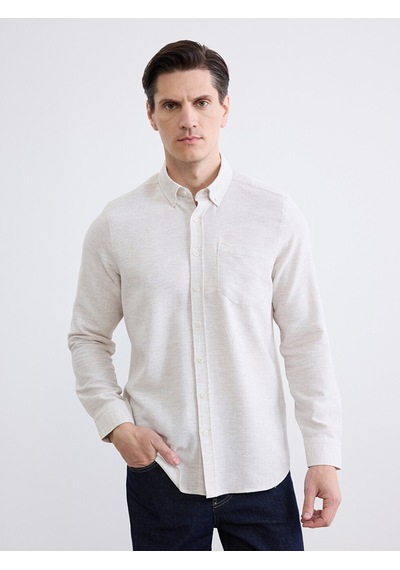 Lcwaıkıkı Classic Bej Regular Fit Armürlü Erkek Gömlek