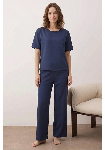 Lacivert Mat Saten Konfor Serisi Pijama Takımı