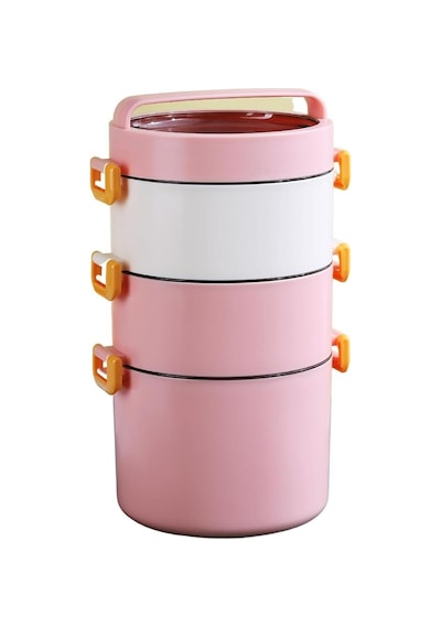 Bento 1800ml Lunchbox 3 Katlı Çelik Sefer Tası Pembe Çok Renkli
