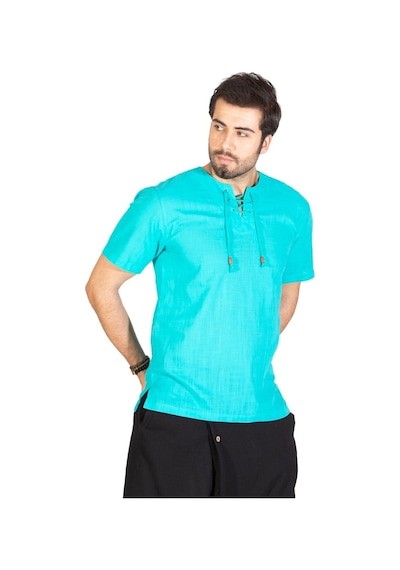 Kısa Kol Şile Bezi Zımbalı Erkek Tshirt Turkuaz 3054