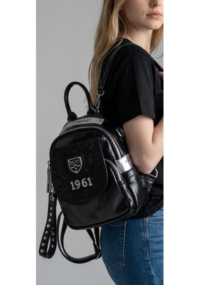 Baginn Kadın Sırt Çantası Taşlı Model Black-silver 25 19 Cm Günlük Mini Sırt Çantası Fonksiyonel Kullanım Siyah