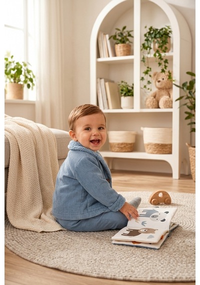 Ahengim Erkek Bebek 3 Parça Takım Ayıcık Baskılı Tişört Hırka Ve Pantolon Seti Ak8536 Bebe Mavi