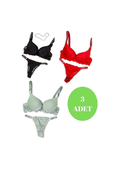 Tılsım Lingerie Murays Kadın 3lü Taşlı Mikro Sütyen Takım Siyah/kırmızı/yeşil