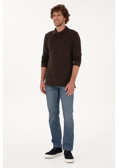 U.S. Polo Assn. Erkek Regular Fit Polo Yaka Koyu Kahverengi Basic Sweatshirt 50307757-VR084 U.S. Polo Assn. Erkek Regular Fit Polo Yaka Koyu Kahverengi Basic Sweatshirt 50307757-VR084