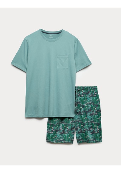 Marks & Spencer Desenli Pijama Takımı T07000100 Mavi