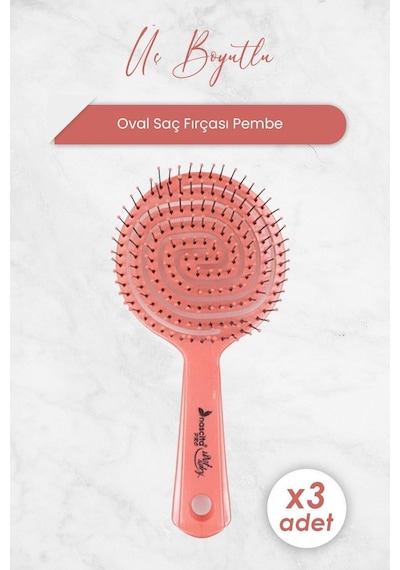 Üç Boyutlu Oval Saç Fırçası Pembe X 3 Adet 0