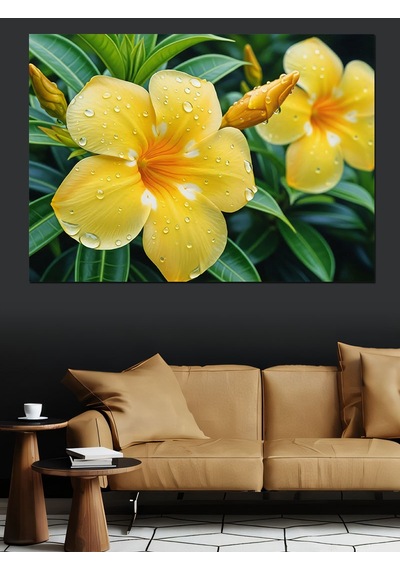 Islak Sarı Plumeria Çiçeği Dekoratif Kanvas - Mdf Ahşap Tablo