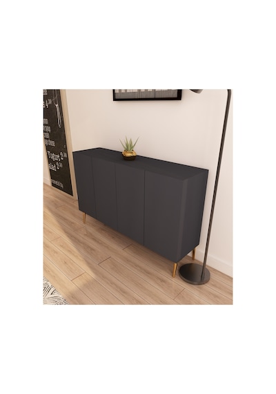 Serel 120 Cm Konsol, Tv Ünitesi, Çok Amaçlı Dolap - Antrasit-altın Çok Renkli