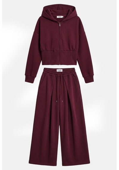 Kadın Bordo W6-35 Üst Polar Alt Eşofman Pantolon 2'li Takım