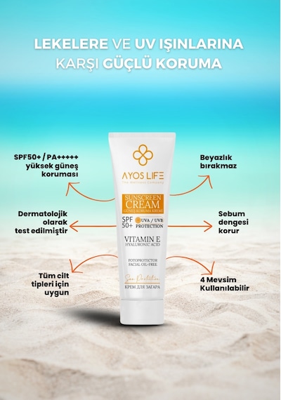 Ayos Life Leke Karşıtı Yüksek Korumalı Yüz ve Vücut Güneş Kremi SPF50+ 100 ML