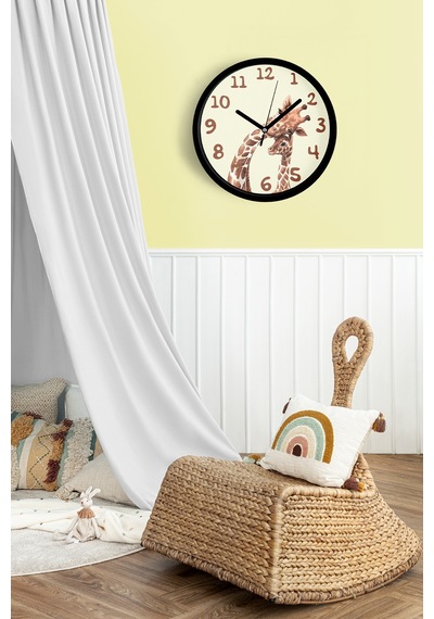 Sevimli Zürafa Temalı Çocuk Odası Modern Duvar Saati - 30cm - Önü Camlı Siyah Kasa-jh0026 Siyah