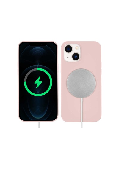 Apple Uyumlu iPhone 13 Kılıf Zore Silksafe Wireless Kapak-Pembe Açık
