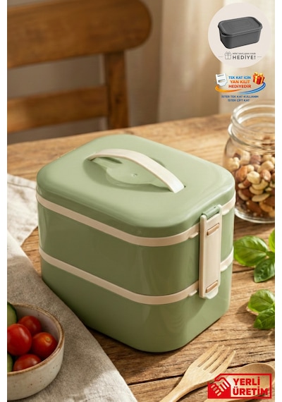 Tier - 2 Katlı Sızdırmaz Kapaklı Lunchbox 1000 Ml Yeşil