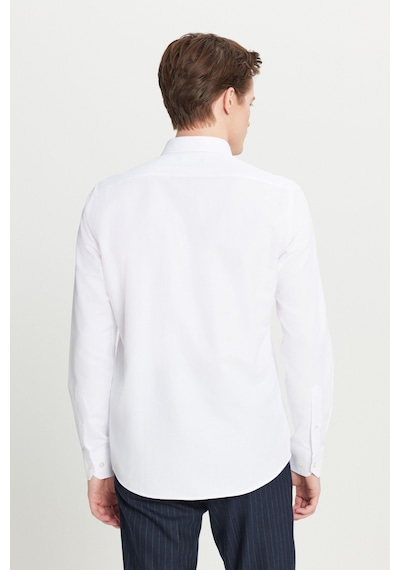 Altınyıldız Classıcs Erkek Beyaz Pamuklu Tailored Slim Fit Dar Kesim Gizli Düğmeli Yaka Armürlü Gömlek