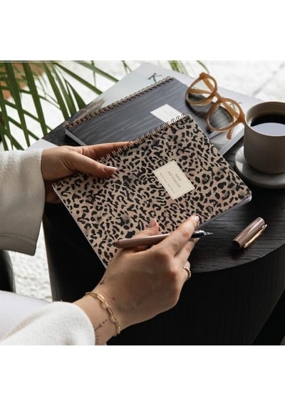 A5 Spiralli Karton Kapak 2 Li Set Kareli Okul Defteri 80 Yaprak, Ders Programlı Leopar 103 Ivory