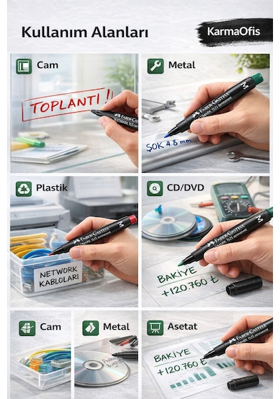 Multimark 1525 Permanent Markör 4'lü Set M Uç Cam Cd Plastik Metal Yazım Kalemi Ekru