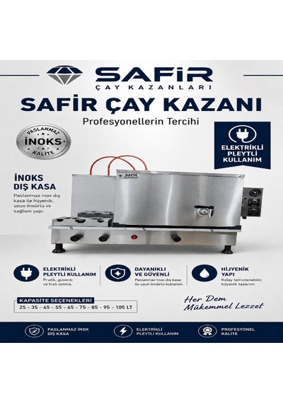 3 Demlikli Tam Otomatik İnoks Çay Kazanı Sadece Elektrikli Pleytli Inox Çay Ocağı Kazanı