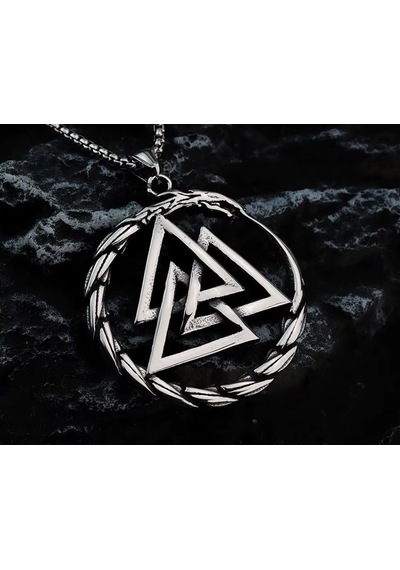 Aslanmaz Çelik Iskandinav Güç Simgesi Valknut Viking Kolye Gümüş