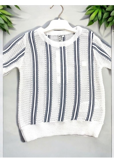 Nanica Kids Erkek Çocuk Çizgili Delikli Triko Kumaş T-shirt-14104-beyaz Lacivert Beyaz - Lacivert Nanica Kids Erkek Çocuk Çizgili Delikli Triko Kumaş T-shirt-14104-beyaz Lacivert Beyaz - Lacivert