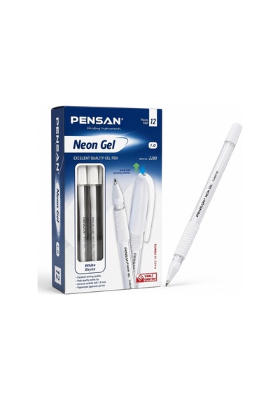 Neon Jel Kalem 1.0 Mm Beyaz Yuvarlak Tasarım Ergonomik Tutuş Isviçre Elmas Uçlu 12 Li Paket
