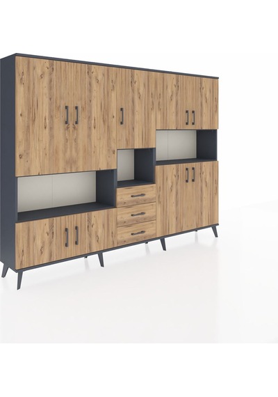 Arges Dolap 13 Raflı 3 Çekmeceli 9 Kapaklı 220x30x163 Antrasit-ça Antrasit-çam