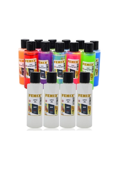 Fenix 16 Parça Slime Yapım Seti - 12 Adet Slime Slaym Jeli + 4 Adet Sıvı Boraks.Hsx