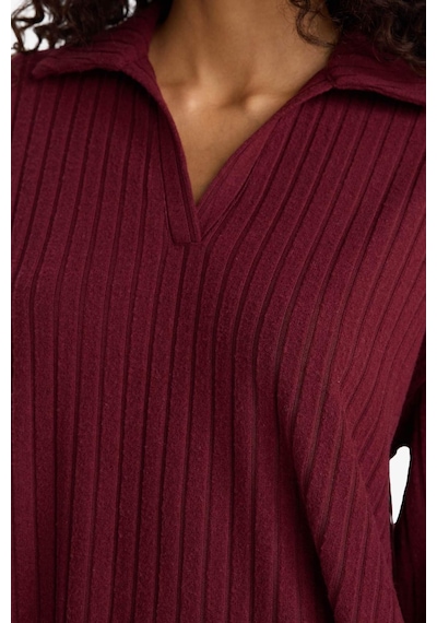 Defacto Relax Fit Polo Yaka Fitilli Kaşkorse Uzun Kollu Tişört F1007ax25aubr115 Bordo