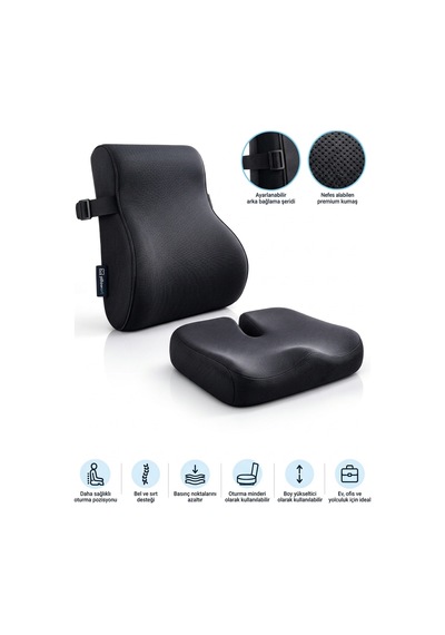Yeni Nesil Visco Ortopedik Ergonomik Kaymaz Taban Terlemez Sırtlık Ve Minder Rahat Oturuş Minder Ve Sırtlık 2li Set 1