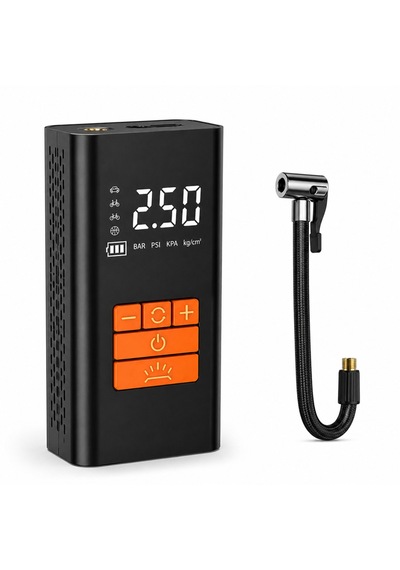 Kablosuz Hava Pompası 6000 Mah Şarjlı Dijital Ekranlı Lastik Şişirme Kompresörü Araç Bisiklet Motor Top Siyah