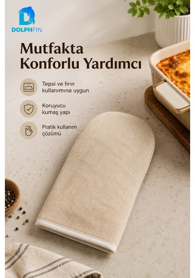 Isıya Dayanıklı Fırın Eldiveni Kalın Kumaşlı Tepsi Tutacağı Bej