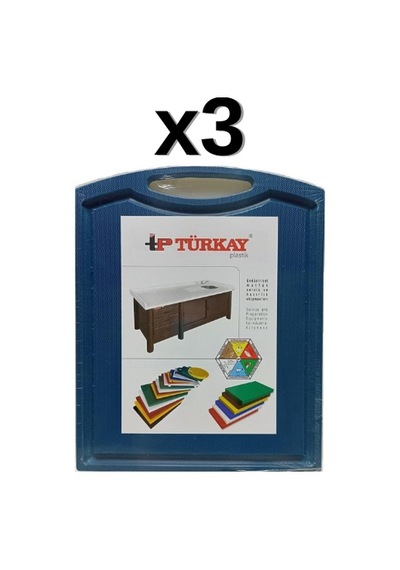 3'lü Türkay 32.5x26.5x1 Cm Saplı-oluklu Polietilen Kesme Tahtası Kesim Levhası Mavi 1237