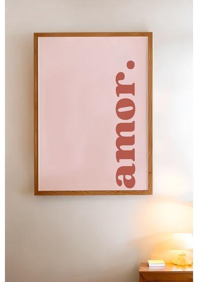 Amor Doğal Ahşap Çerçeveli Poster, Dekoratif Aşk Duvar Tablosu