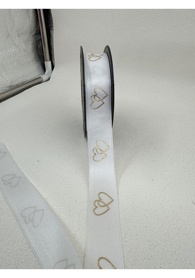 2.5 Cm Kalp Desenli Saten Kurdele-beyaz-5 Metre